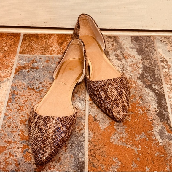 🙀Classy Gap Browns & Creams Snake Print Pointed Toe D’Orsay Style Flats. - Picture 1 of 14